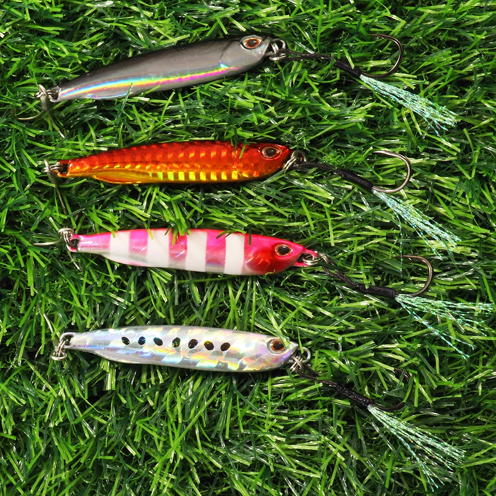 Metal Lures Jig Spoon Cast 3D Eye Fish Hook Artificial Bait Minnow Pencil Lure Luminous Swimbait Holographic River Ocean Fishing