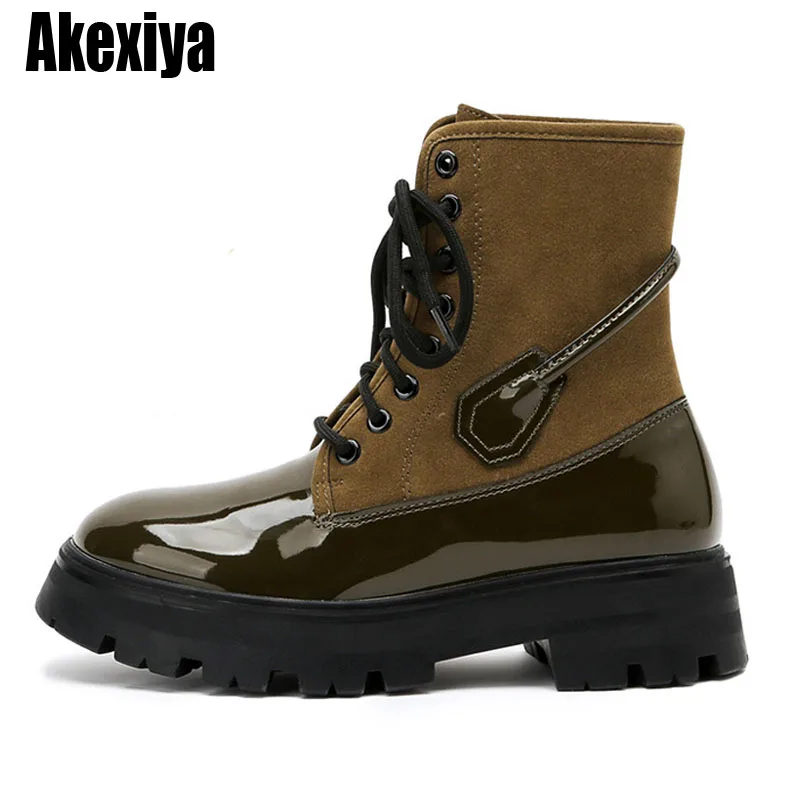 

Female British Style Short Boots Women 2022 New Thick-heeled Thick-soled Boots with Retro Patent Leather Single Boots BC4938