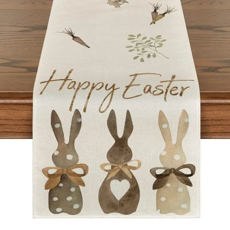 

Carrots Rabbit Bunny Happy Easter Table Runner With Placemat, Easter Dinner Party Supplies Dining Table Decor Linen Tablecloth