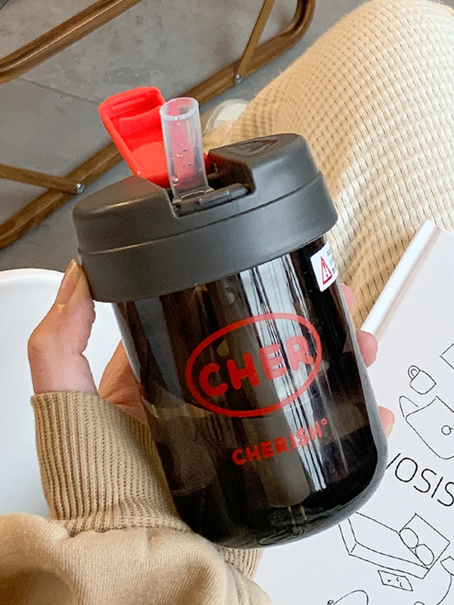 

300ml Creative-Mini water bottle with straw cute student milk tea bottle drinking cup portable leak-proof plastic water cup
