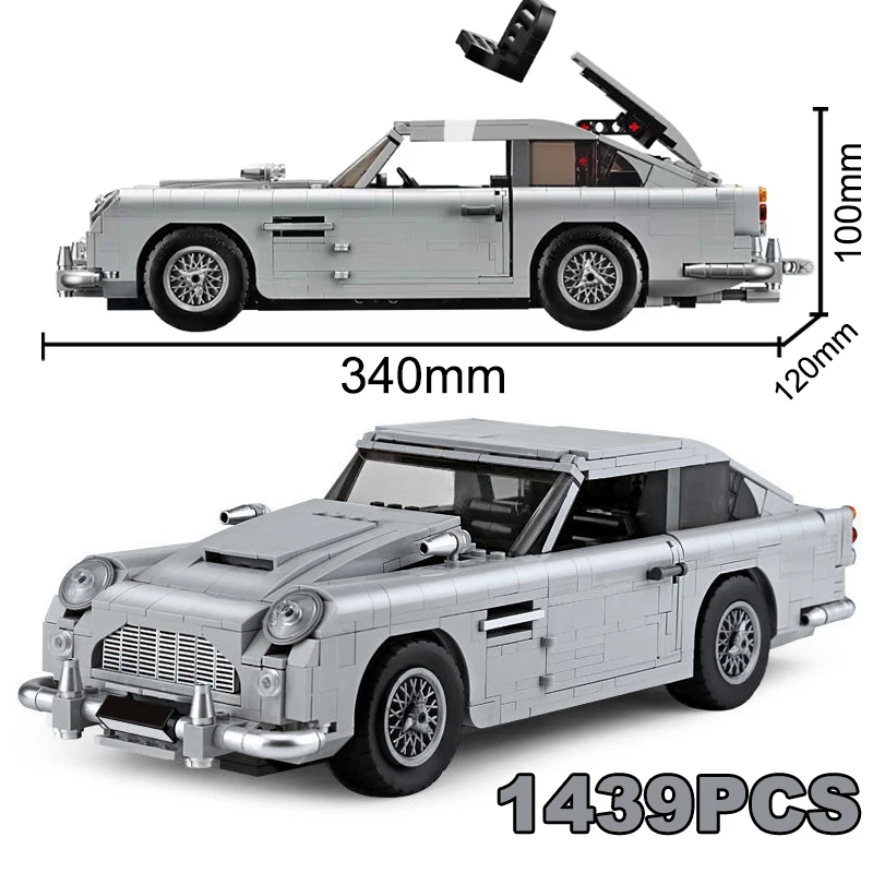 

1439 шт. высокотехнологичный конструктор Джеймс Бонд DB5 классический автомобиль, модель 007, строительные блоки 10262, технические гоночные автомобили, кирпичи, игрушка для мальчиков, подарки