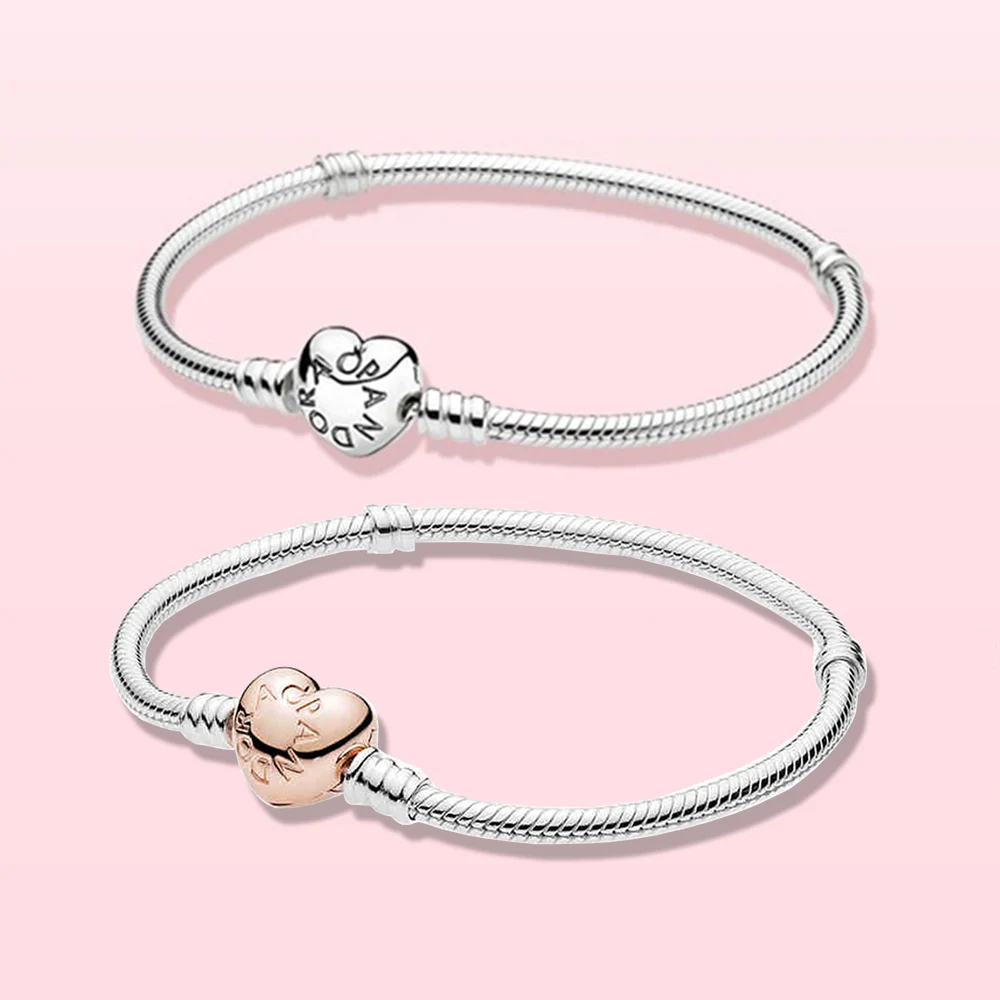 

Fit for Pandora 925 Silver Moments Heart Clasp Snake Chain Bracelet Banquet Feast Making Gorgeous Woman Jewelry Gifts