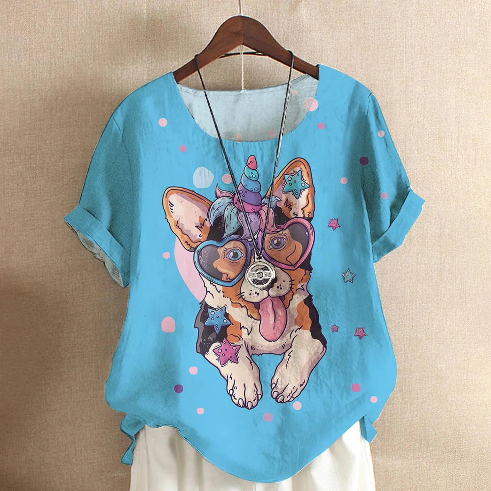 

Funny Cartoon Dog Print T Shirts For Women Kawaii Colorful Short Sleeve O-Neck Tops Tees Girls Fashion Casual Daily Chothing 5XL