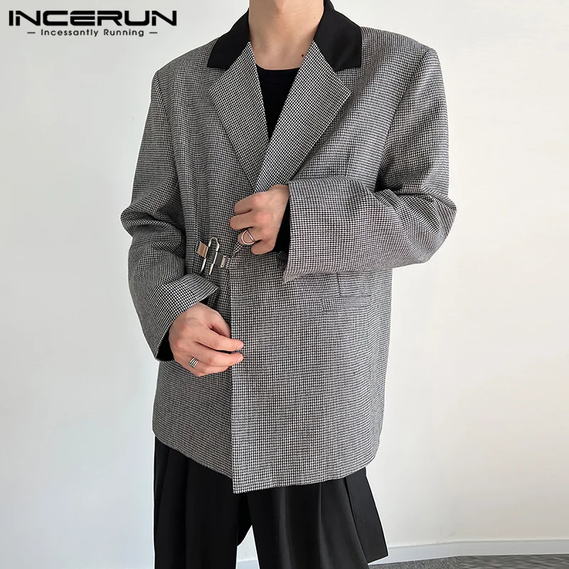 

Fashion Men Blazer Plaid Patchwork Lapel Long Sleeve Streetwear Casual Suits Men Korean 2022 Leisure Thin Coats S-5XL INCERUN