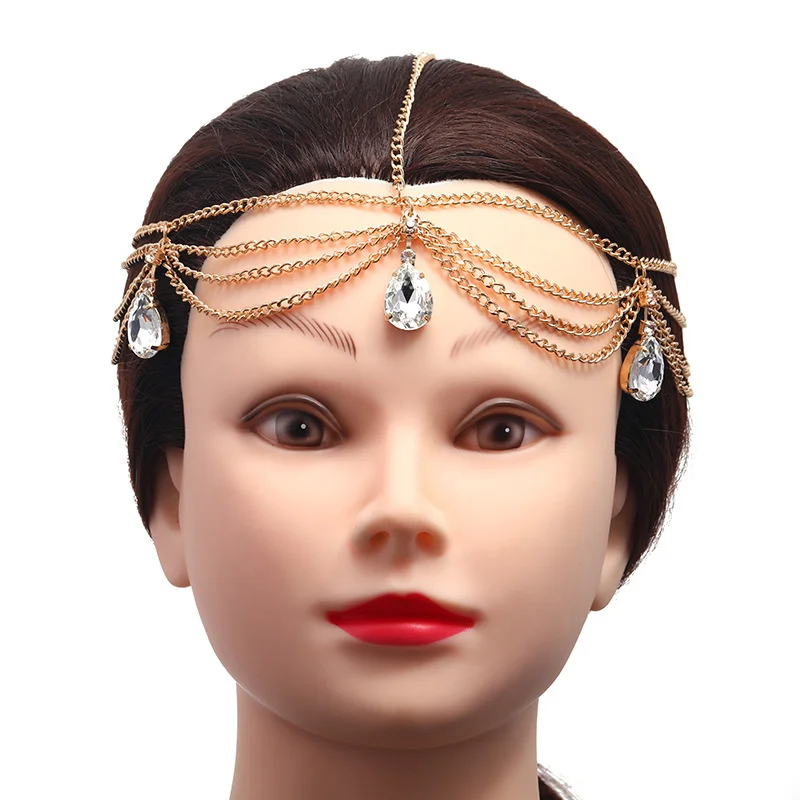 

Crytal Headbands For Hair Woman Jewelry 2022 Trendy Gold Color Guest Wedding Headdress Head Chian Accessories