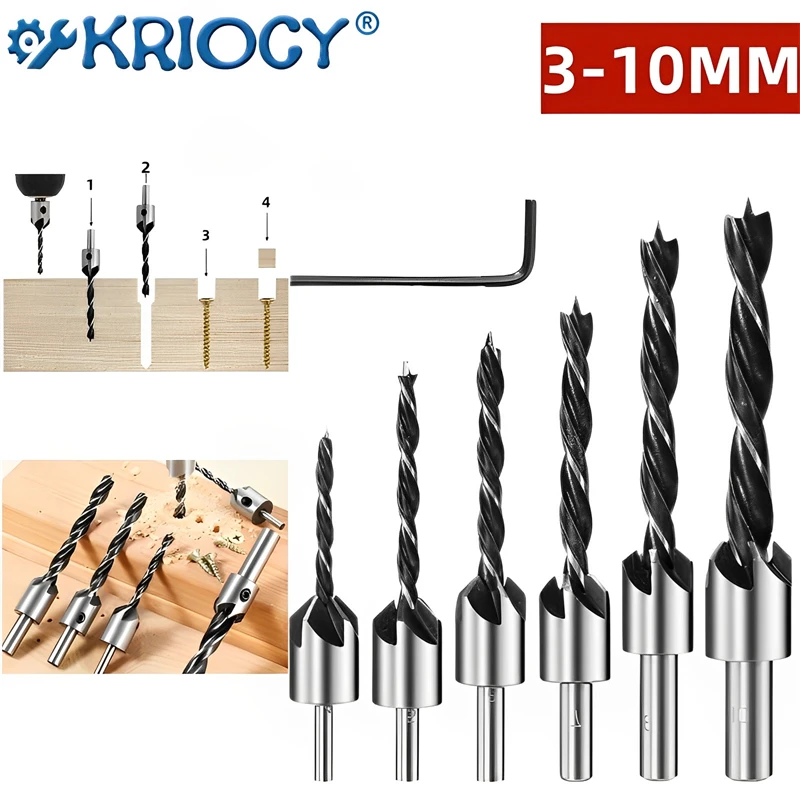 

3mm-10mm HSS Countersink Drill Bit Set Reamer Woodworking Chamfer Drill Counterbore Pliot Hole Cutter Screw Hole Drill