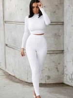 autumn women tracksuits sport fitness 2 piece set long sleeve solid crop tops and leggings outfits female stretchy sportswear