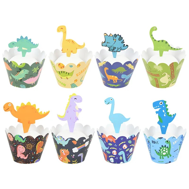 

12Pcs Dinosaur Theme Party Cake Cupcake Decoration Kitchen Supplies Handmade Snack Tools Boy Birthday Party Cupcake Decoration