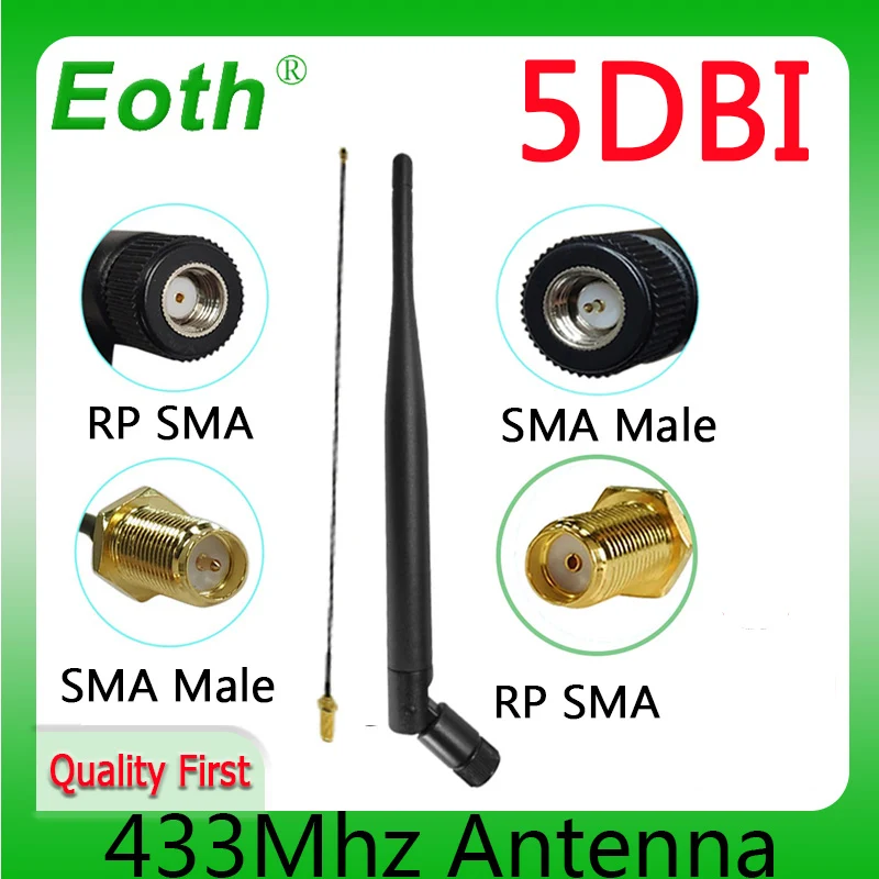 Eoth 433Mhz Antenna LORA 5dbi GSM 433 mhz Connector Rubber 433m Lorawan IPeX 1 IOT SMA Male female Extension Cord Pigtail