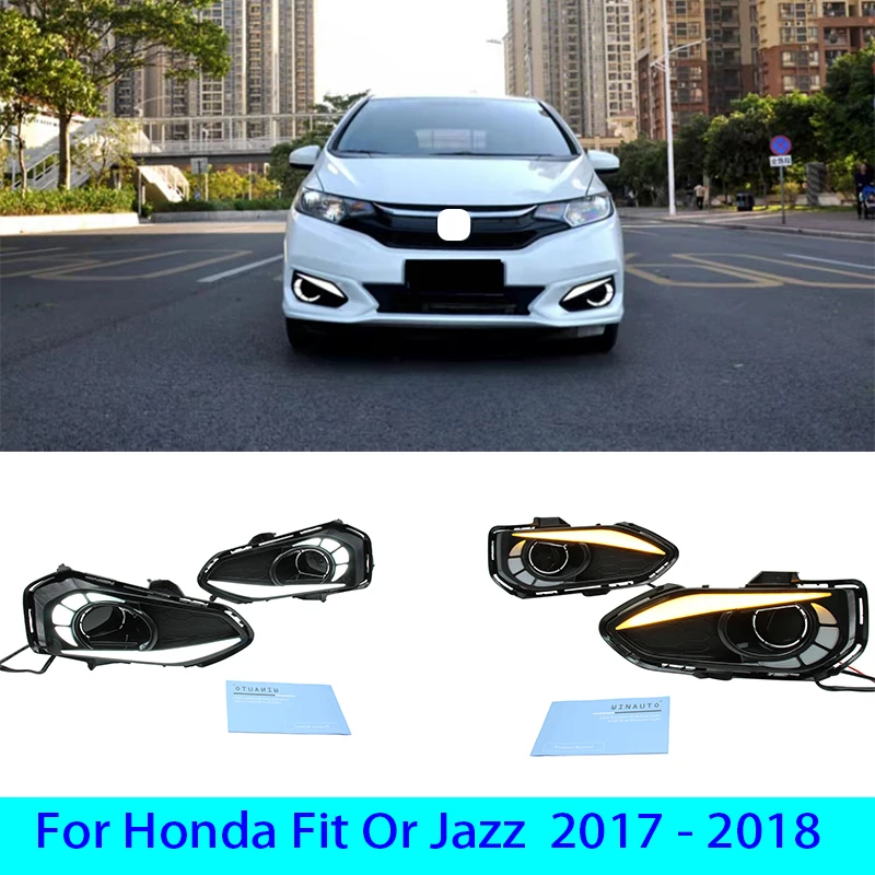 

Дневные ходовые огни для Honda Fit или Jazz 2017-2018, модифицированные светодиодные поворотные желтые противотуманные фары, 2 шт.
