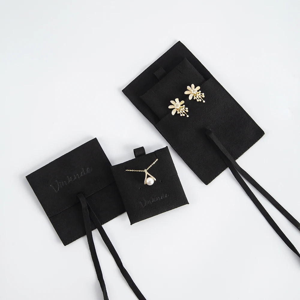 Small Microfiber Jewelry Pouch Logo Embossed Envelope Gift Packaging Storage Bags Bijou Earrings Pouch Luxury With Insert Card