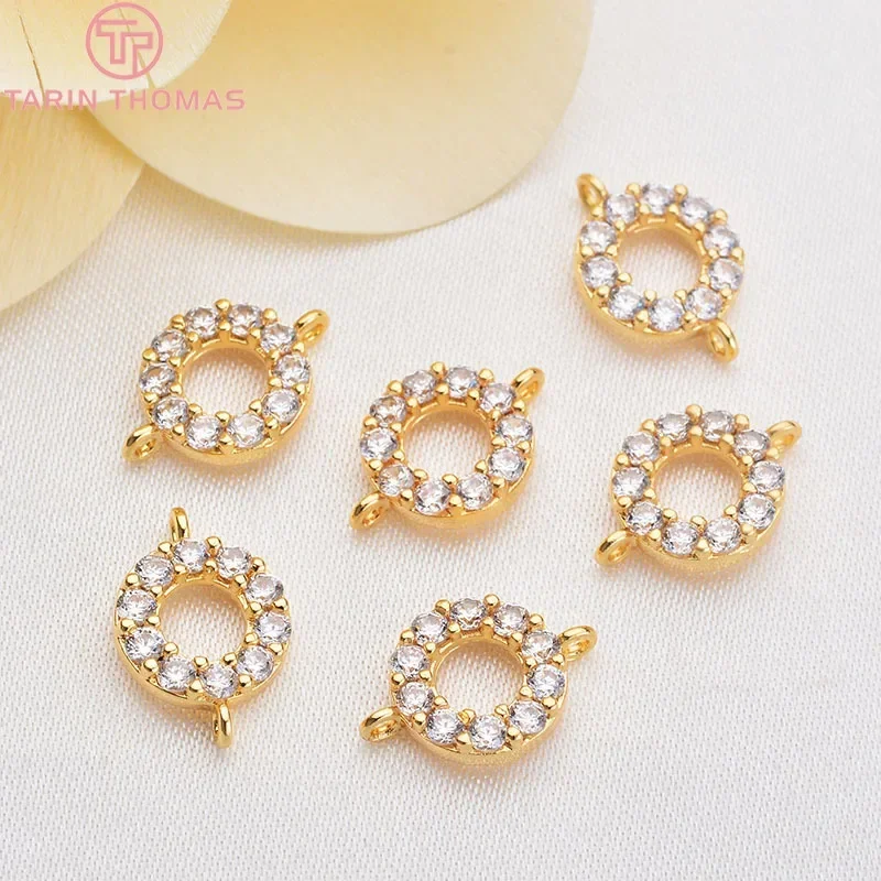 (1851) 4 шт. 24 К позолоченная латунь с цирконом круглый круг 2 отверстиями разъем