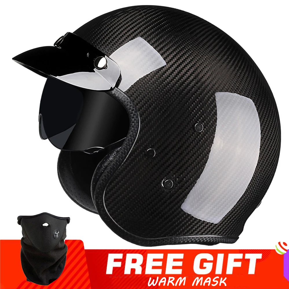 

Vintage Genuine Carbon Fiber Motorcycle Open Face Helmet Cafe Racer Retro Motorbike Scooter Casco Motocross Racing Jet Casque