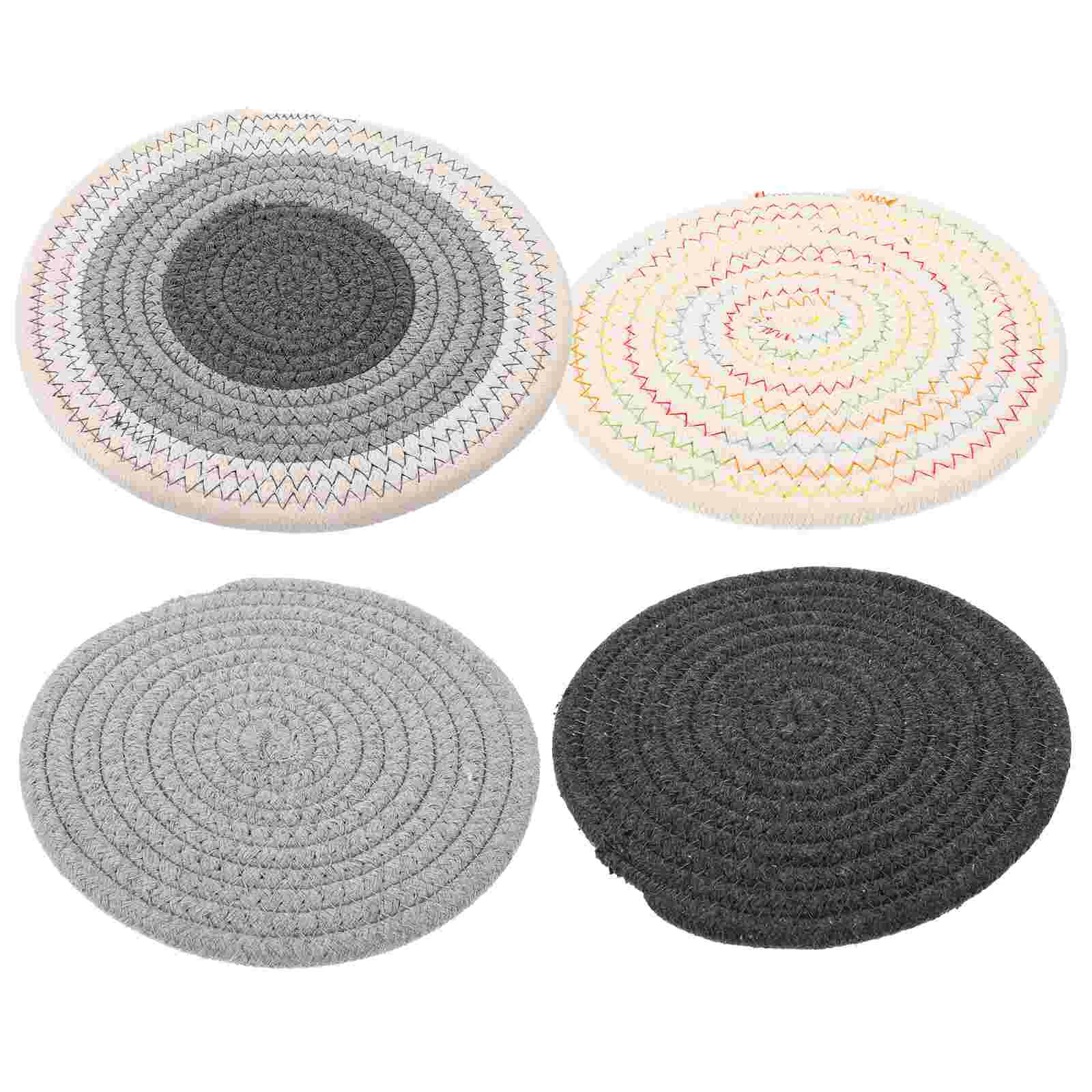 

4pcs Round Braided Placemats Cotton Hot Pads Pot Holders Coasters Kitchen Supplies