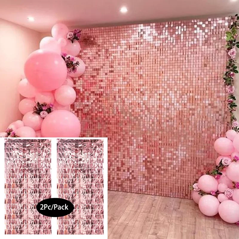 

2pcs/Pack Glitter Backdrop Curtain Wedding Anniversary Adult Birthday Party Decorations Tinsel Backdrop Photography Sequin Wall