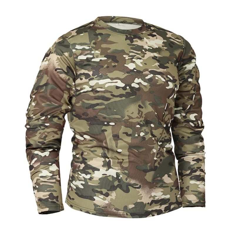 

Новинка, Мужская тактическая камуфляжная футболка с длинным рукавом, быстросохнущая Военная армейская уличная спортивная охотничья одежда для осени и весны
