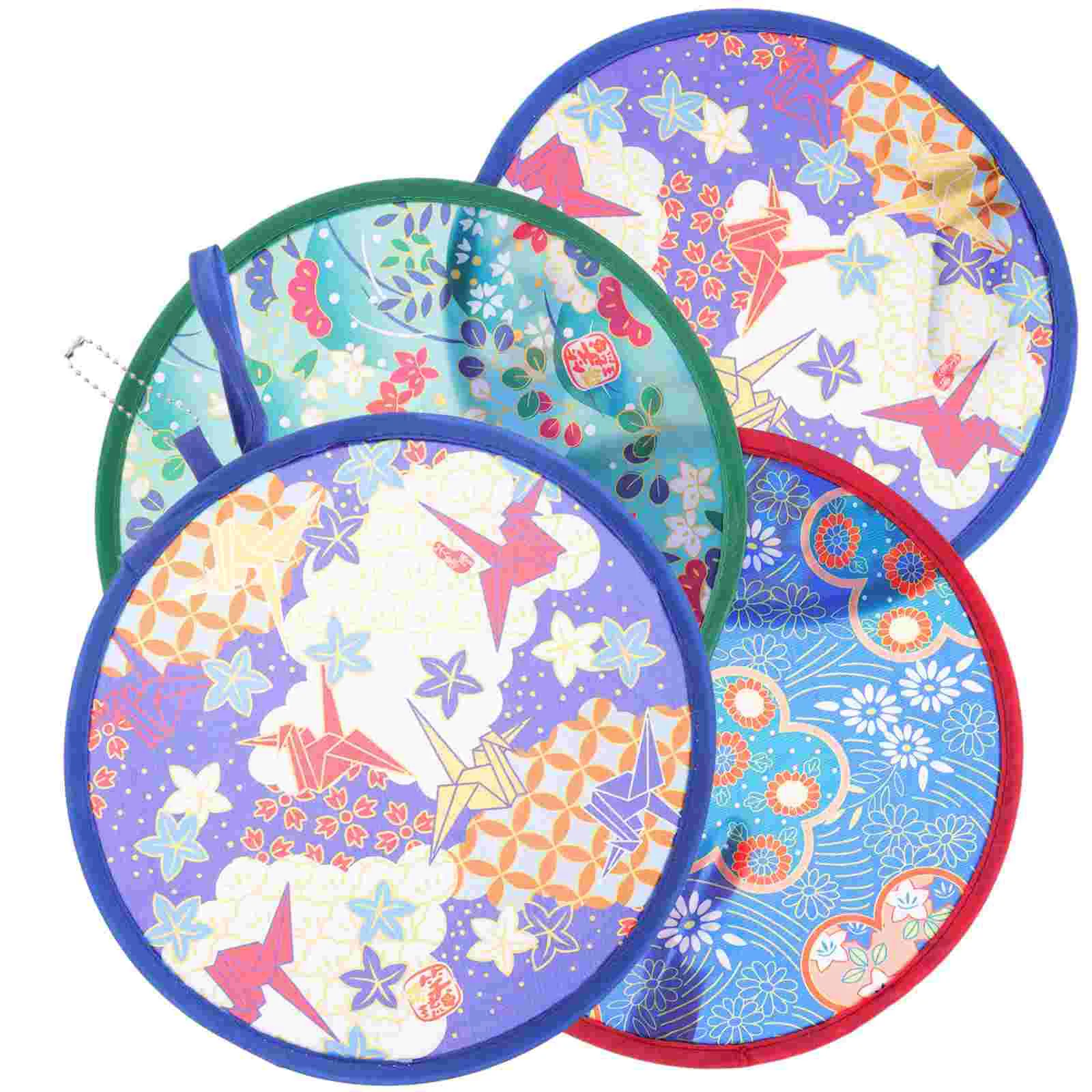 

4 Pcs Pocket Fans Beach Toys Kids Outdoor Lawn Toys Chinese Wedding Decoration Folding Fan Disc Round Disk Toy