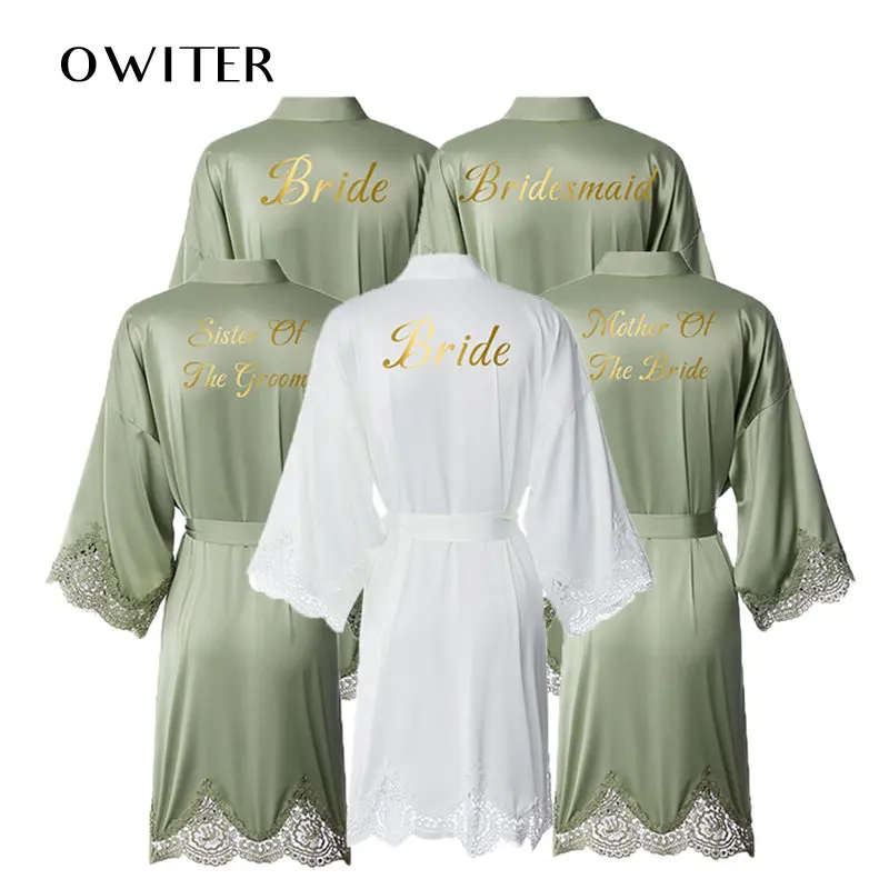 

Personalized Bridesmaid Robes Lace Robe Bridal Robes Matt Satin Women Wedding Bride Robe Bathrobe Sleepwear Green
