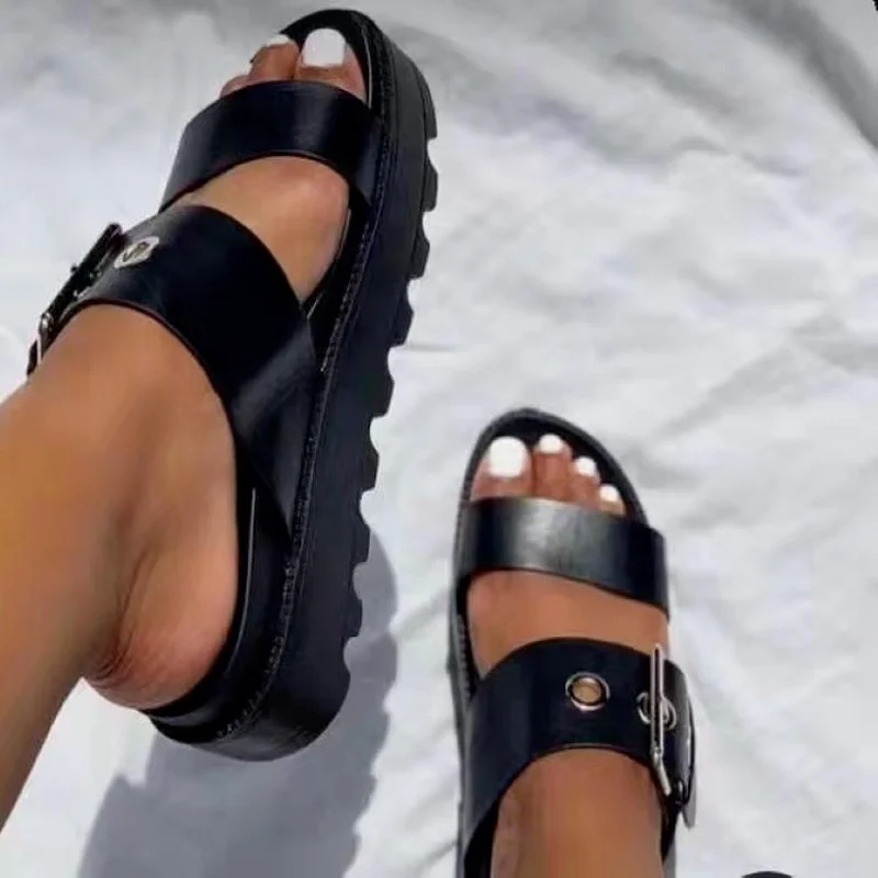 

Summer Women Fashion Outdoor Slides Thick Sole Chunky Heel Beach Slippers Buckle Sexy Fashion Shoes Ladies Female Sandals 2021