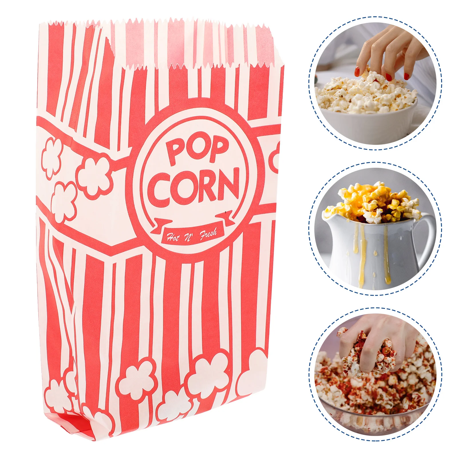 

Paper Popcorn Bags Disposable French Fries Bag Grease Resistant Popcorn Containers