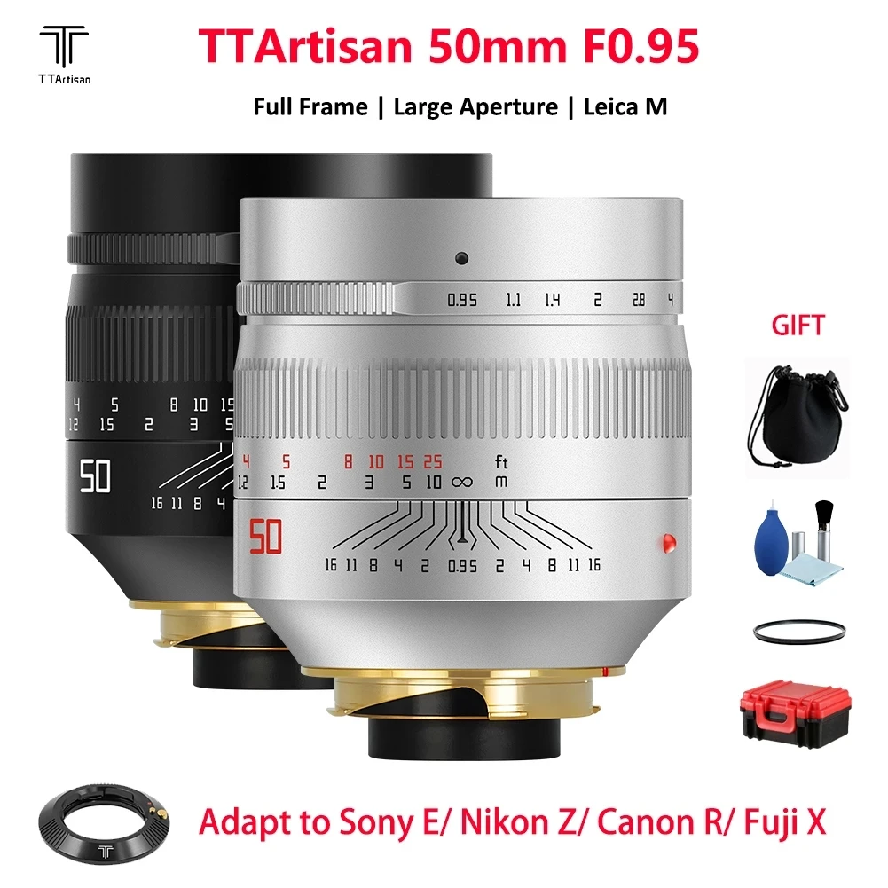 

TTArtisan 50mm F0.95 Full Fame Lens for Leica M-Mount Cameras with Adapter Compatible With Sony E Nikon Z Canon R Fuji X GFX