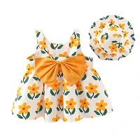 2piece summer newborn baby girl clothes set cute big bow cotton sleeveless beach princess dresssunhat toddler dresses bc2172