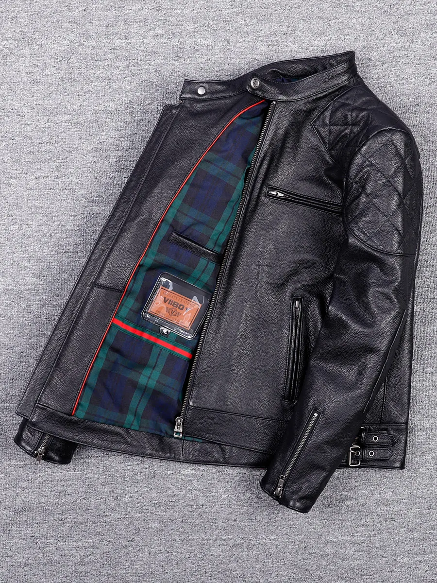 Xiaobei Cowhide Leather Clothing Young Men's Short Stand Collar Leather jacket Korean Sle Slim fit Single C...