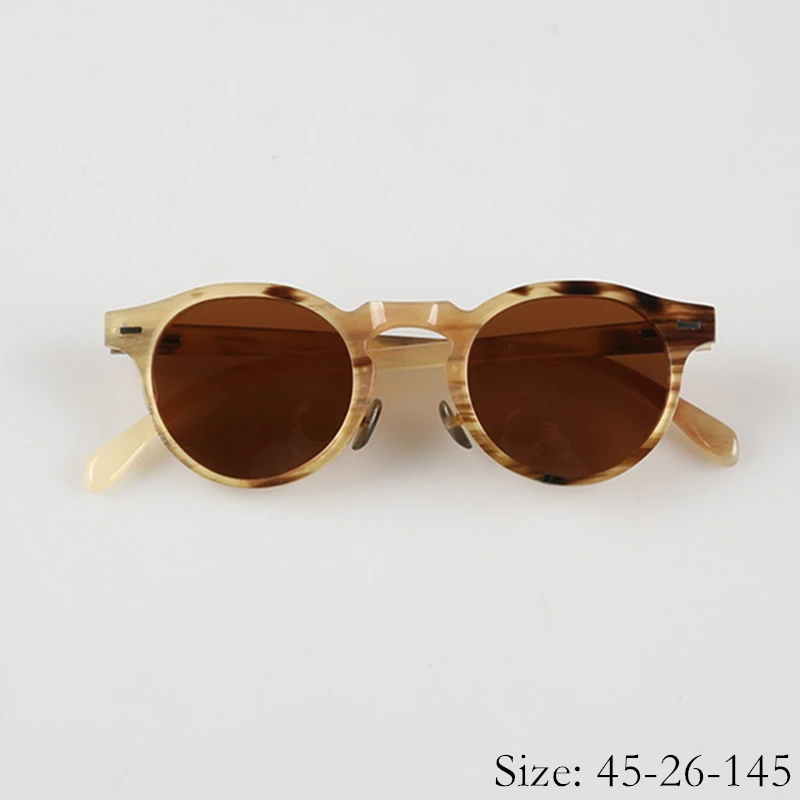 Limited Vintage Retro Small Round Handcraft Sunglasses Natural Buffalo Horn Frame UV400 Polarized Lens Women Men High Quality