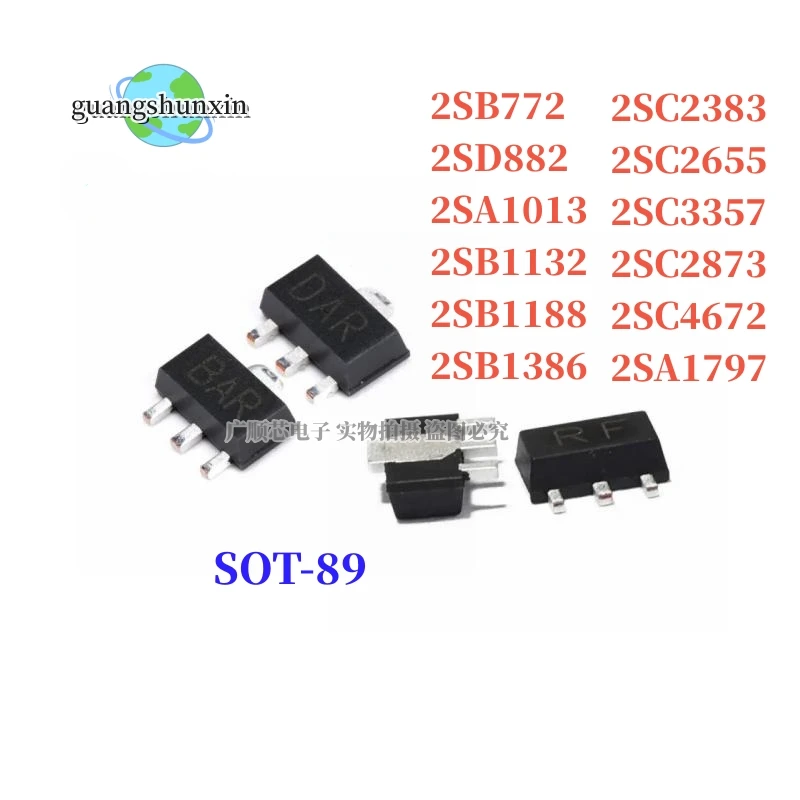 20 шт., 2SB772 B772 SOT-89 2SD882 D882 2SA1013 2SB1132 2SB1188 2SB1386 2SC2383 2SC2655 2SC3357 2SC4672 2SC2873 2SA1797 SOT89