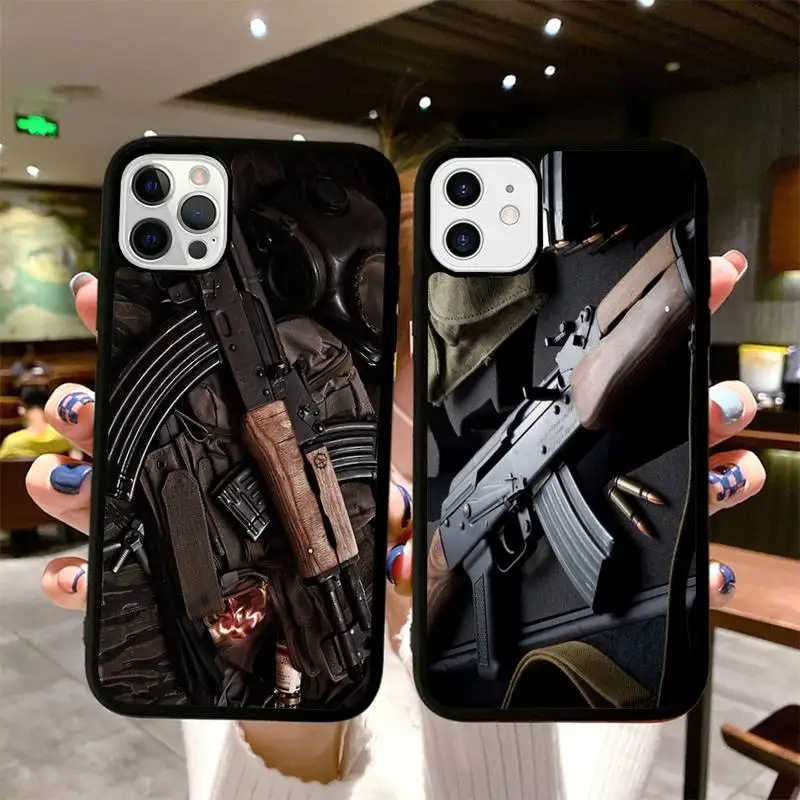 

AK47 Handgun Gun BUllets Phone Case Silicone PC+TPU Case for iPhone 11 12 13 Pro Max 8 7 6 Plus X SE XR Hard Fundas