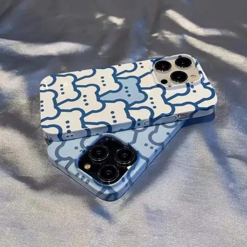 

INS Full Screen Cute Cartoon Blue Bear Case for iPhone 14 13 Pro Max 12 11 Pro Plus Shockproof Ultra Thin Couple Style Cover