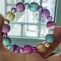 natural colorful fluorite carved clear barrel beads bracelet 11x10mm crystal fluorite women men aaaaa