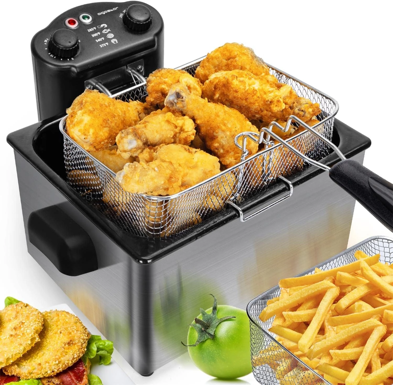 With 3 Baskets And Lid,  Deep Fat Fryers With Timer And Temperature, 4.2qt Oil Large Capacity,1650w