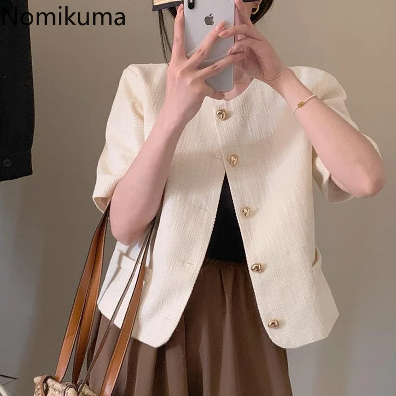 

Nomikuma Casaco Feminino летние с коротким рукавом однотонные тонкие простые Casacas Para Mujer корейские винтажные темпераментные женские Veste