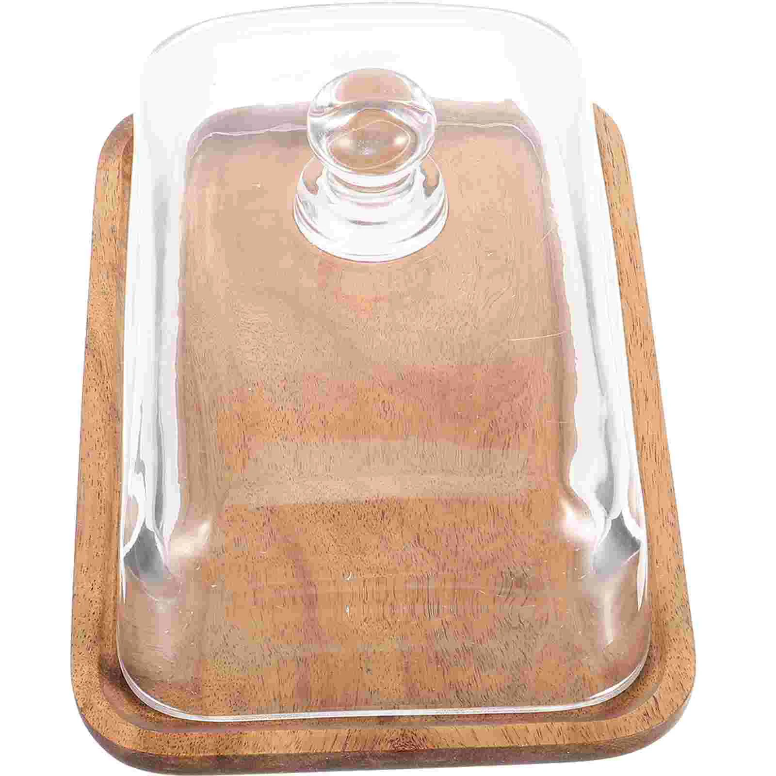

Cake Display Glass Dinner Plates Pastry Cover Dome Stand Wooden Holder Appetizer Clear