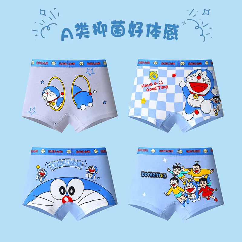 Фото Нижнее белье Doraemon, креативные высококачественные хлопковые дышащие боксеры с мультяшным принтом для студентов, впитывающие пот, 4 шт. №3