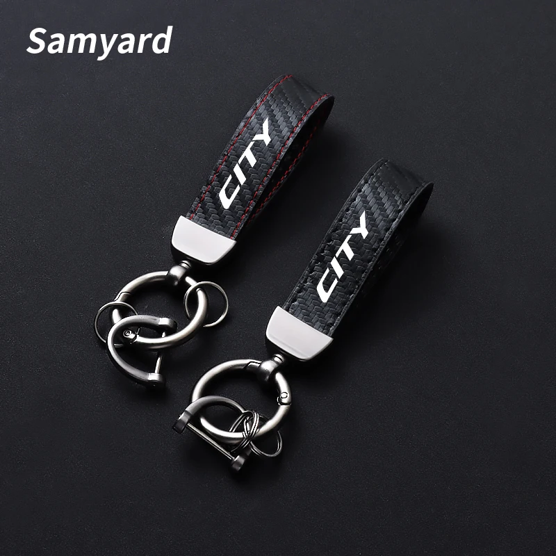 

Carbon Fiber Leather Car Keychain For Honda City Civic Fit Rings Car Accessories