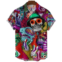 2022 skull 3d print lapel hawaiian shirt loose breathable mens shirts casual fashion short sleeve mens clothing street shirt