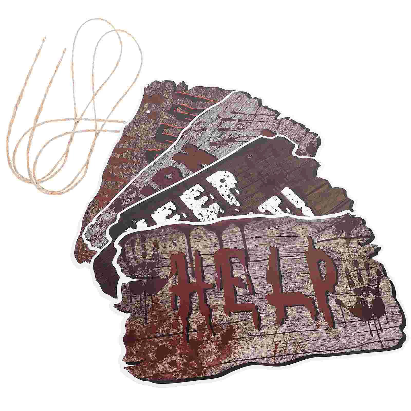 

4 Pcs Halloween Paper Sign Pendants Ornament Door Front Decoration Haunted House Rope Decorative Tag Welcome