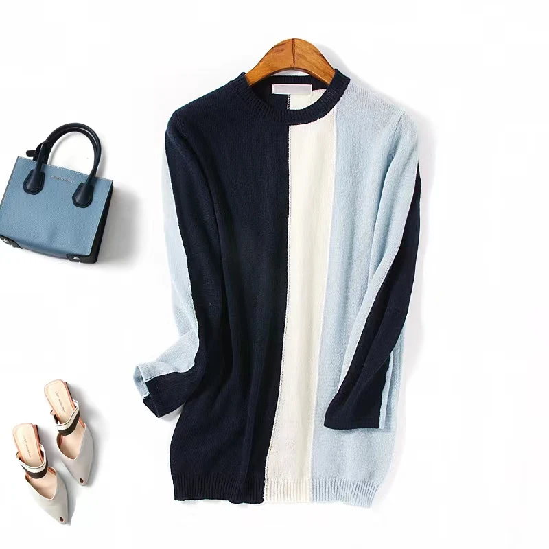 Counter Shopping Mall Withdrawal Clearance Leak-Picking Overplus Order Women clothes Small round Neck Contrast Color Knit Gen...