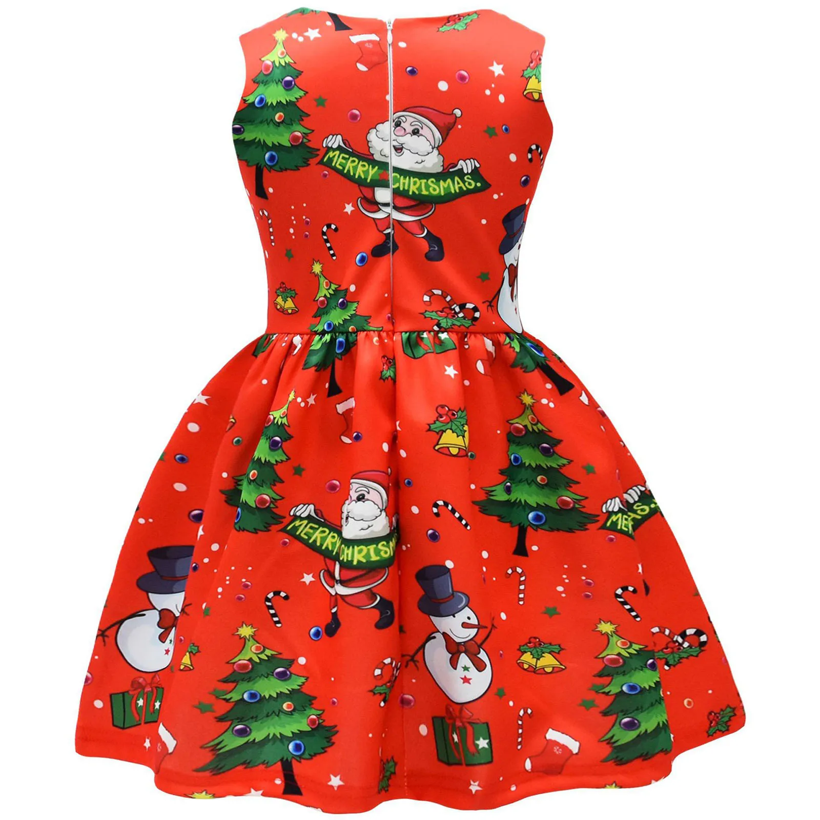 Рождественский костюм для девочек платье с принтом снежинок Санта-Клауса