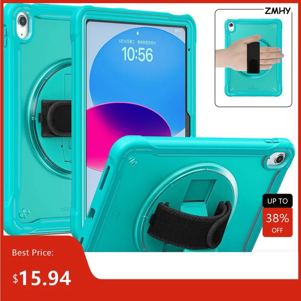 

For iPad 10 10.9 inch 2022 Model A2696 A2757 A2777 Tablet Case 360 Rotating Hand Strap Kids Cover for iPad 10 10.9 2022 Case