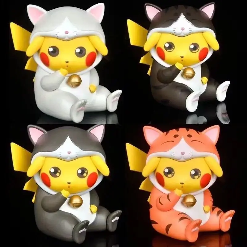 8cm The New Pokemon Q Version Pikachu Cos Orange Cat Raccoon Cat Kawaii Car Ornaments Boxed Hand Model Easter Gift Birthday Gift