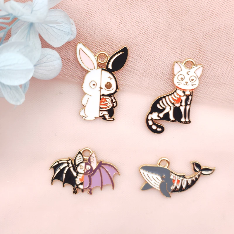10 шт. ювелирные изделия из сплава Хэллоуин животные скелет кошка кролик летучая