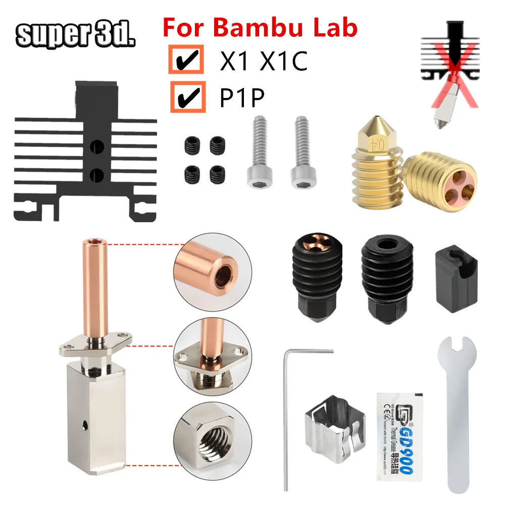 

3D принтер Hotend набор аксессуаров для Bambu Lab X1 V2.0 Bi Metal Heatbreak CHT насадка для Bambulabs P1P X1 Hotend Upgrade