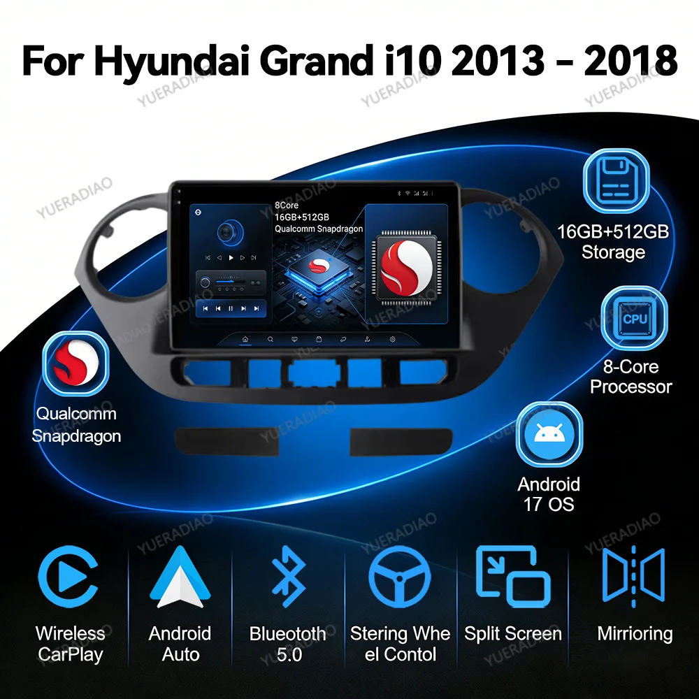 Фото Автомагнитола Android 17 для Hyundai Grand I10 2013-2016 с GPS, DSP, беспроводным CarPlay, Auto, 5G Wi-Fi, стерео, мультимедиа, навигацией, 2DIN №1