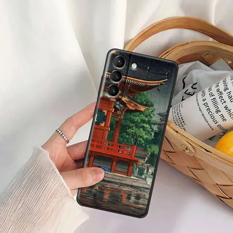 Чехол для телефона в японском стиле Ukiyo-e для Samsung Galaxy S25 S24 Ultra S23 Plus S20 S21 FE S22 S24FE 5G, черный мягкий чехол