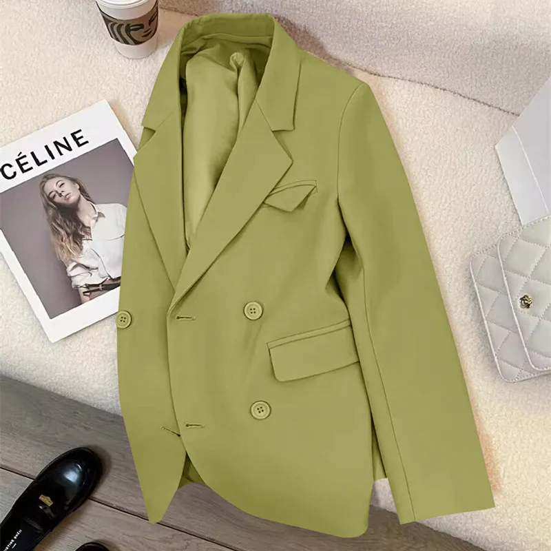 Женский однотонный блейзер с длинным рукавом двубортный пиджак для офиса и