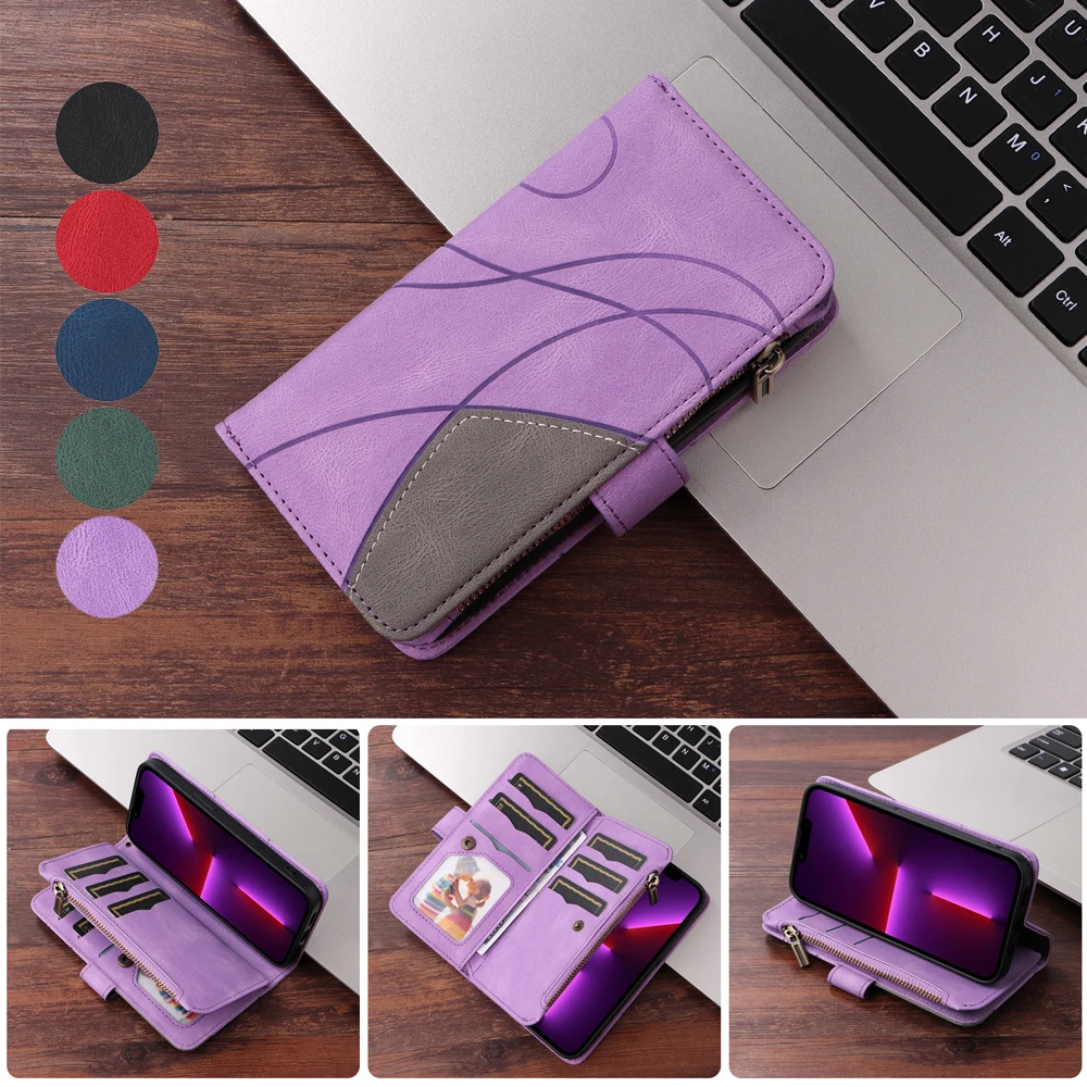 

For OPPO A96 A95 A94 A93 A92S A92 A76 A74 A73 A72 A55 A54 A53 A52 A36 A33 A32 A16 Zipper Wallet Card Anti-Knock Phone Cover Case