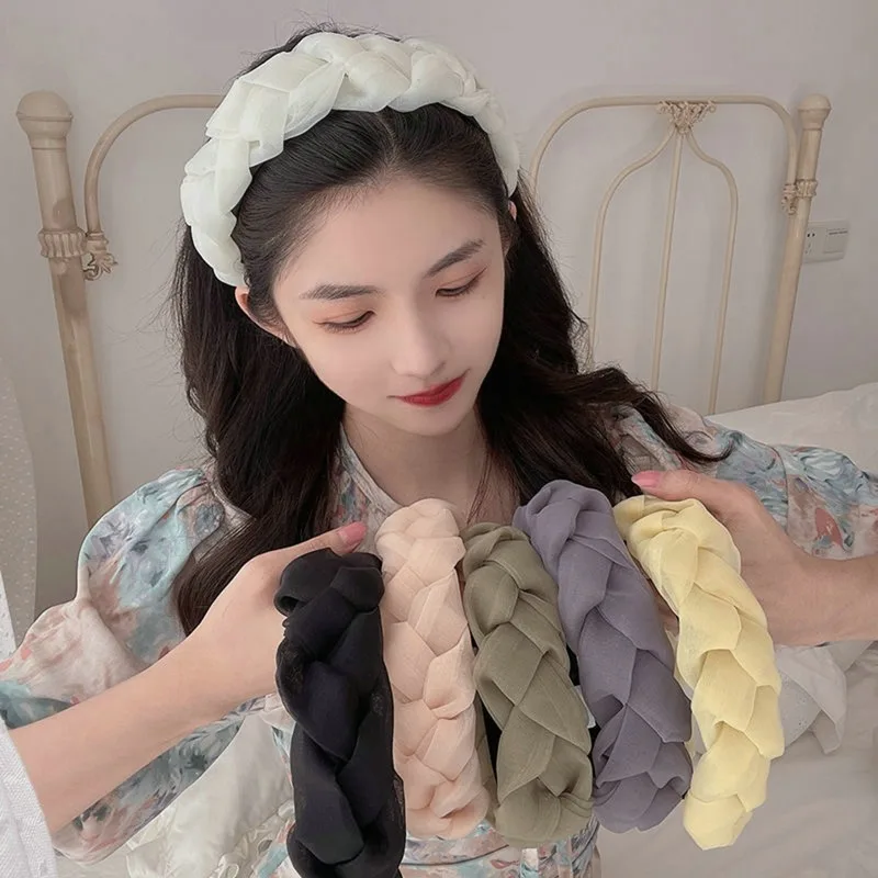 

Fashion Mesh Braided Hair Bands For Girls Scrunchie Women Summer Headband Hair Hoop Headwear Korean Hair Accessories 2022 New